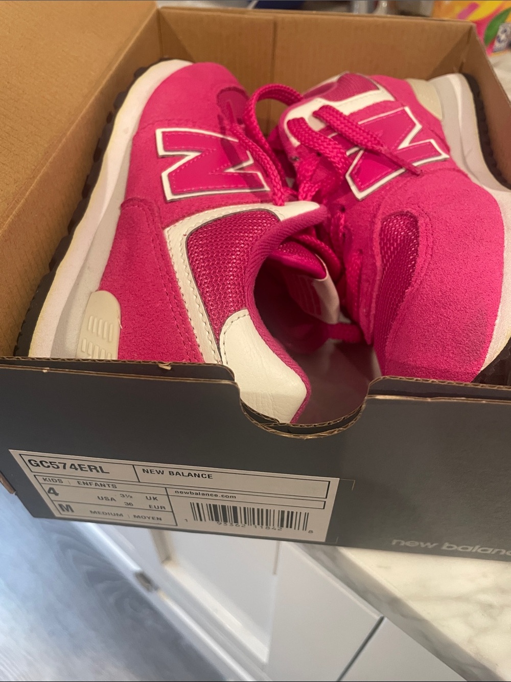 New Balance Kids (Big Girl) Hot Pink and White Sneakers
